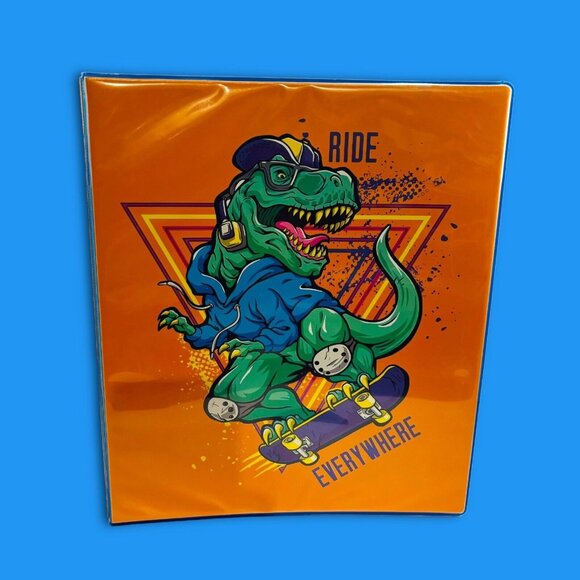 T-Rex Surfing & Skateboard Ring Binders, Dino Composition, 2 Mead 5 Star Folders - Picture 2 of 12